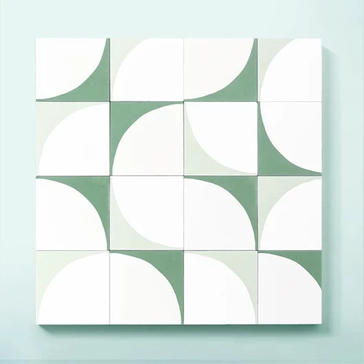 Unique white and green cement tiles for high-end projects